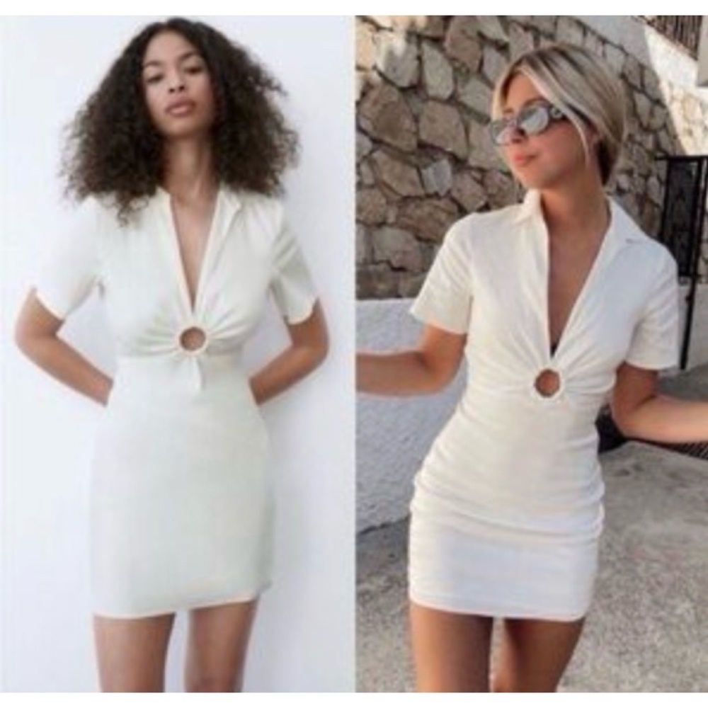 Zara white cut out dress mini short short sleeve party cocktail sheath summer M